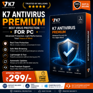 K7 Antivirus Premium 1 Year 1 PC – Best Virus Protection for Windows PC at ₹299 with Real-Time Security, Instant Email Delivery and Safe Online Banking